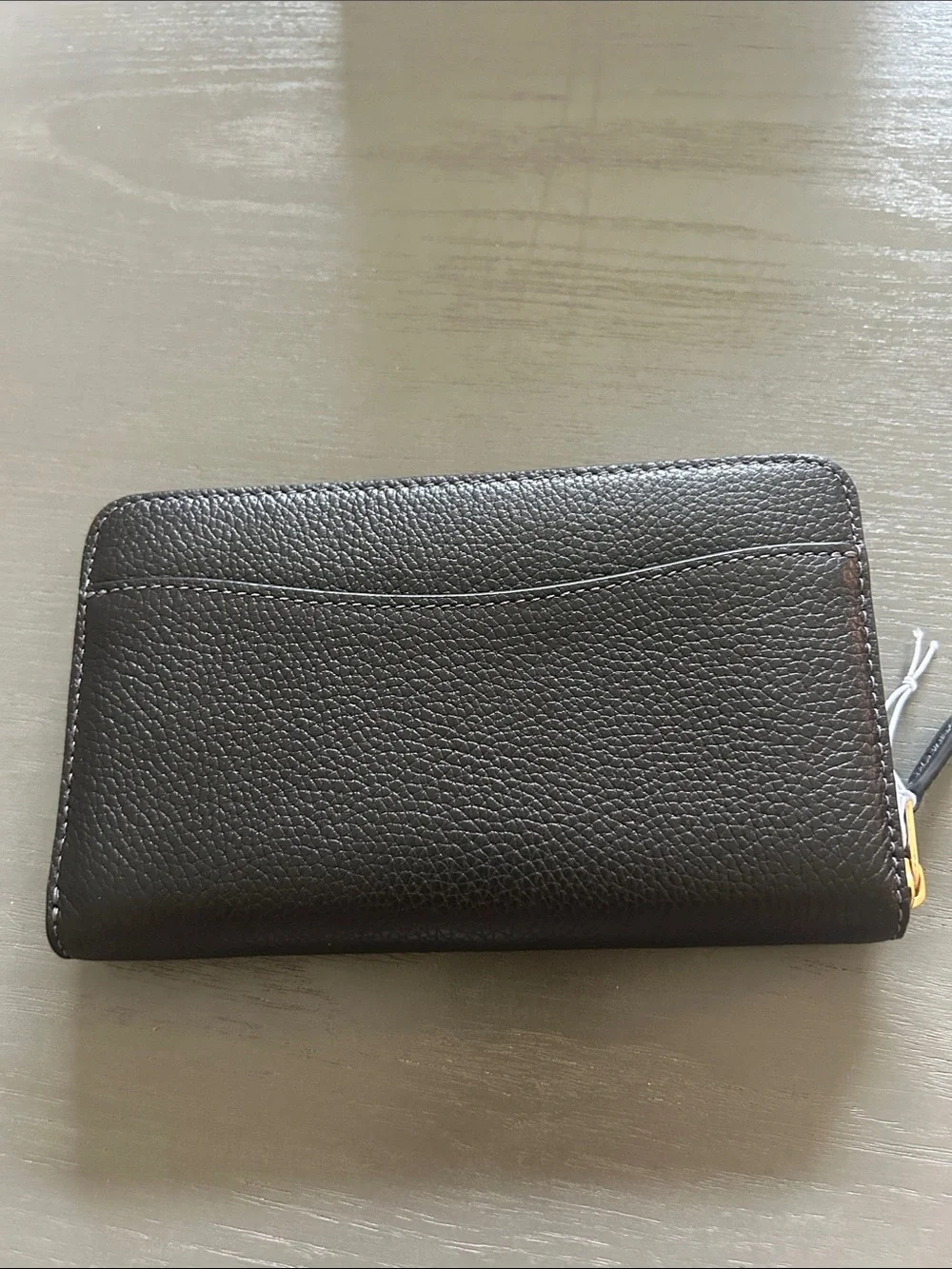 Coach Black Pebbled Leather Zip Wallet with Gold 'C' Accent